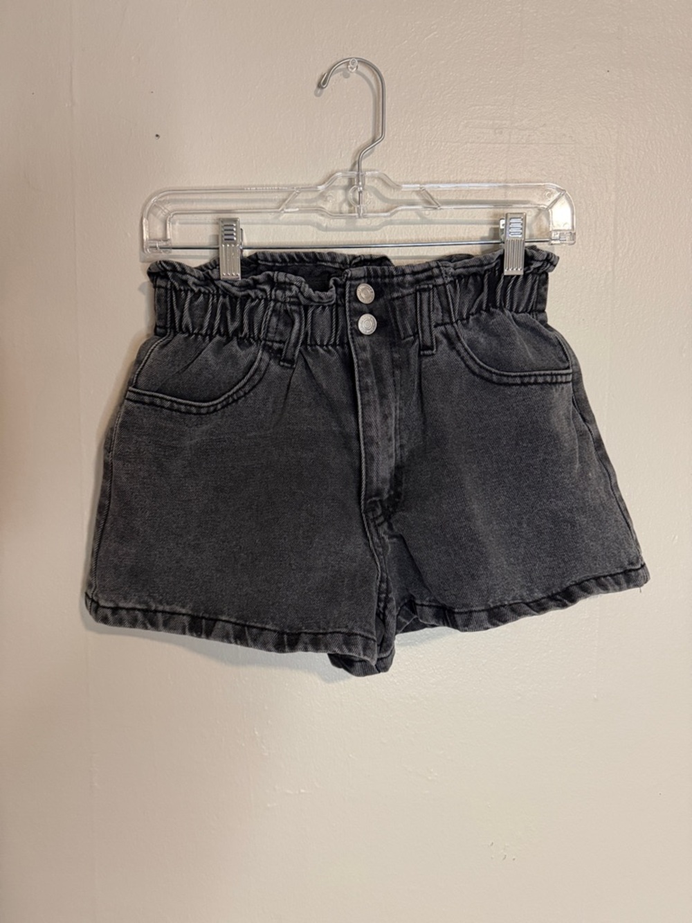 Forever 21 Washed Black Paperbag Waist Denim Shorts